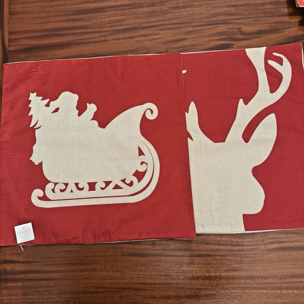 2 Christmas Pillow Covers NEW Without Tags Approx 17 1/2 X 17 1/2 Square
